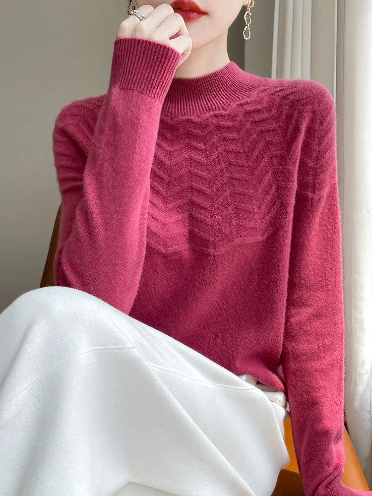 Damen Weicher Feinstrick-Mockneckpullover mit Chevron-Ajour und Kaschmirlook Nord Taschen