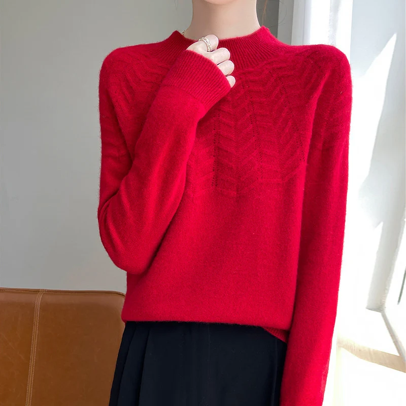 Damen Weicher Feinstrick-Mockneckpullover mit Chevron-Ajour und Kaschmirlook Nord Taschen