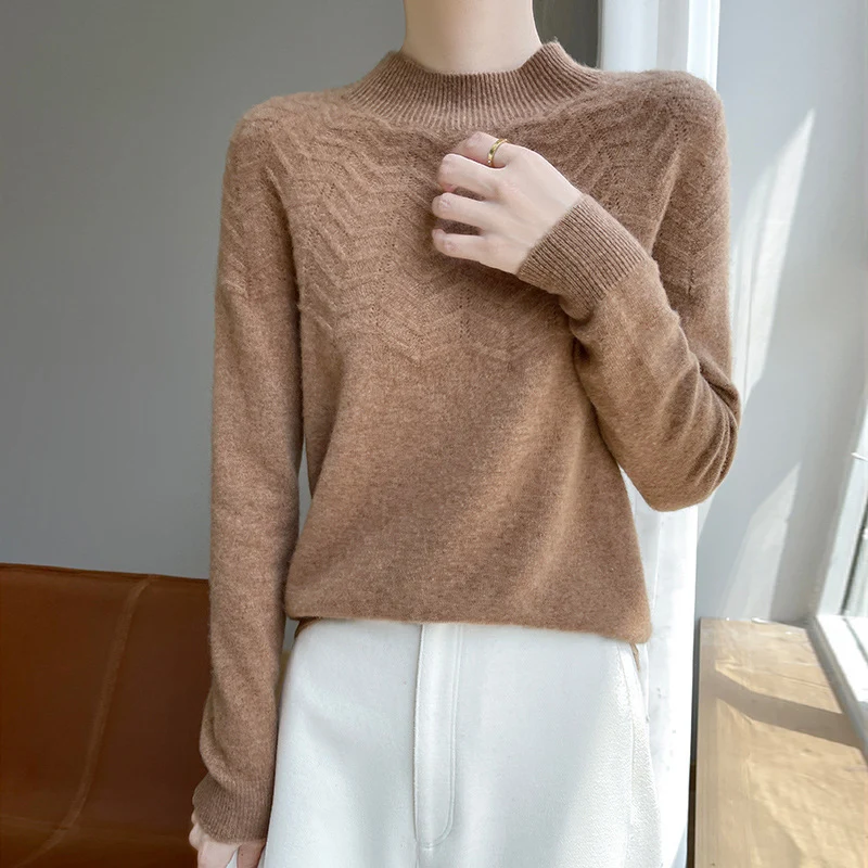 Damen Weicher Feinstrick-Mockneckpullover mit Chevron-Ajour und Kaschmirlook Nord Taschen