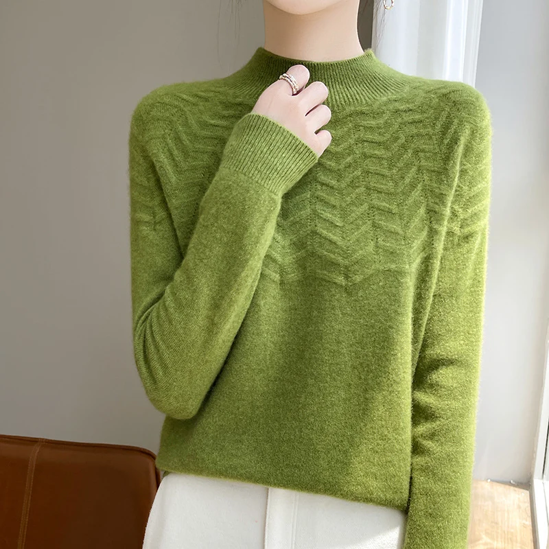 Damen Weicher Feinstrick-Mockneckpullover mit Chevron-Ajour und Kaschmirlook Nord Taschen