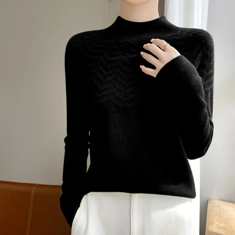 Damen Weicher Feinstrick-Mockneckpullover mit Chevron-Ajour und Kaschmirlook Nord Taschen