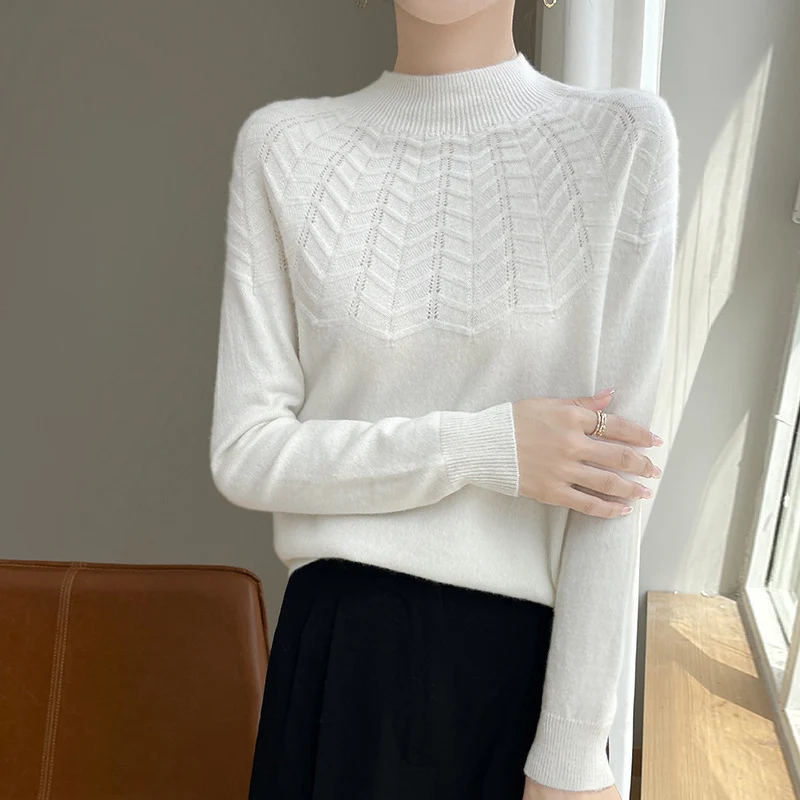 Damen Weicher Feinstrick-Mockneckpullover mit Chevron-Ajour und Kaschmirlook Nord Taschen