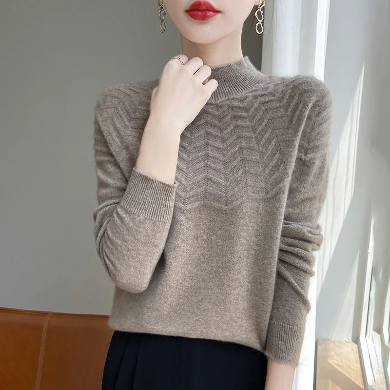 Damen Weicher Feinstrick-Mockneckpullover mit Chevron-Ajour und Kaschmirlook Nord Taschen