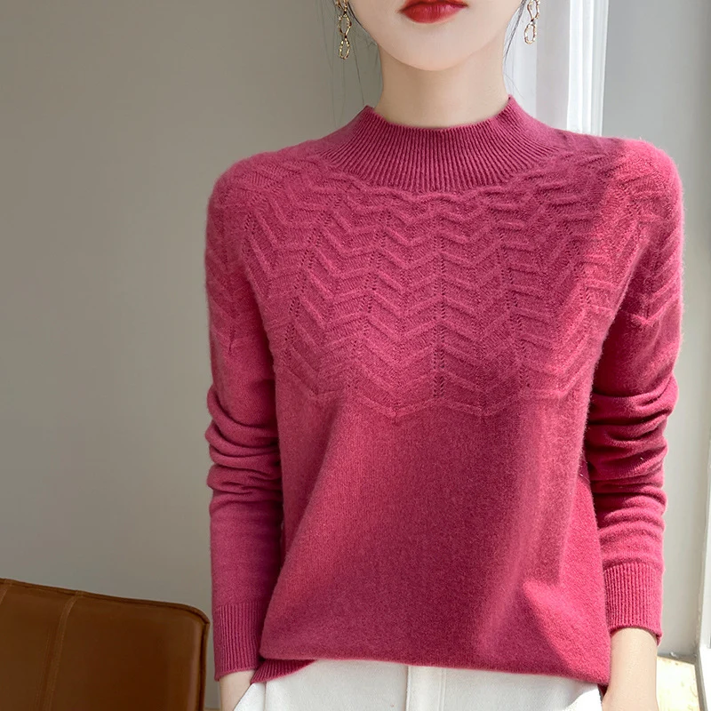 Damen Weicher Feinstrick-Mockneckpullover mit Chevron-Ajour und Kaschmirlook Nord Taschen
