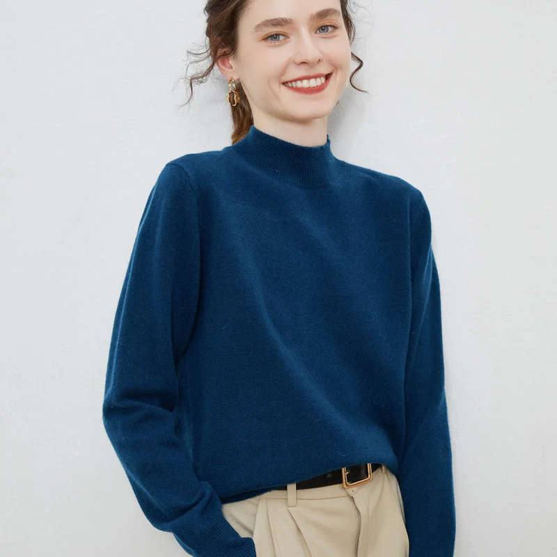 Damen weicher Feinstrick-Mockneckpullover mit Angora‑Look und legerer Silhouette Nord Taschen