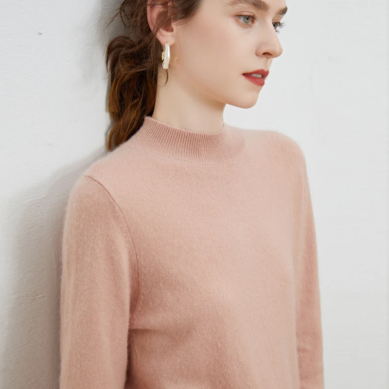 Damen weicher Feinstrick-Mockneckpullover mit Angora‑Look und legerer Silhouette Nord Taschen