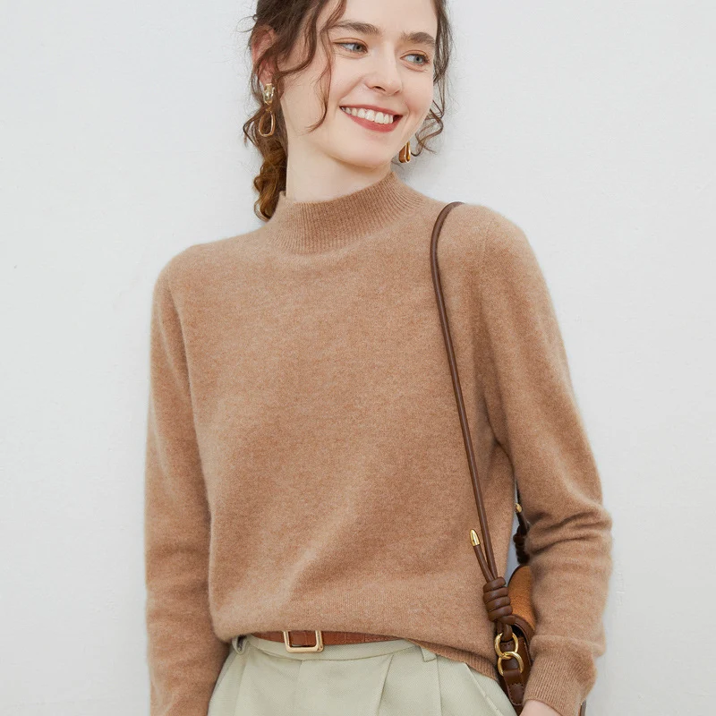 Damen weicher Feinstrick-Mockneckpullover mit Angora‑Look und legerer Silhouette Nord Taschen
