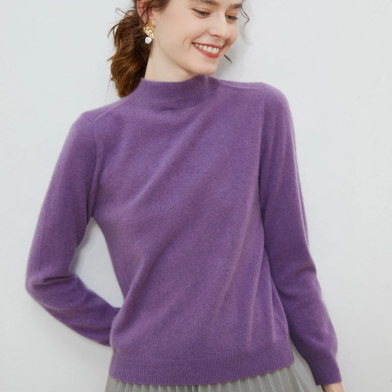 Damen weicher Feinstrick-Mockneckpullover mit Angora‑Look und legerer Silhouette Nord Taschen