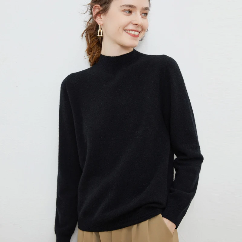 Damen weicher Feinstrick-Mockneckpullover mit Angora‑Look und legerer Silhouette Nord Taschen