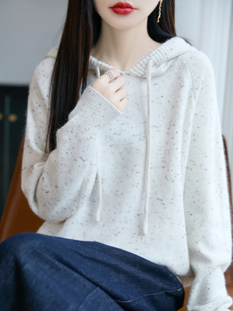 Damen Weicher Feinstrick-Kapuzenpullover mit Nep‑Garn und gerippten Bündchen Nord Taschen