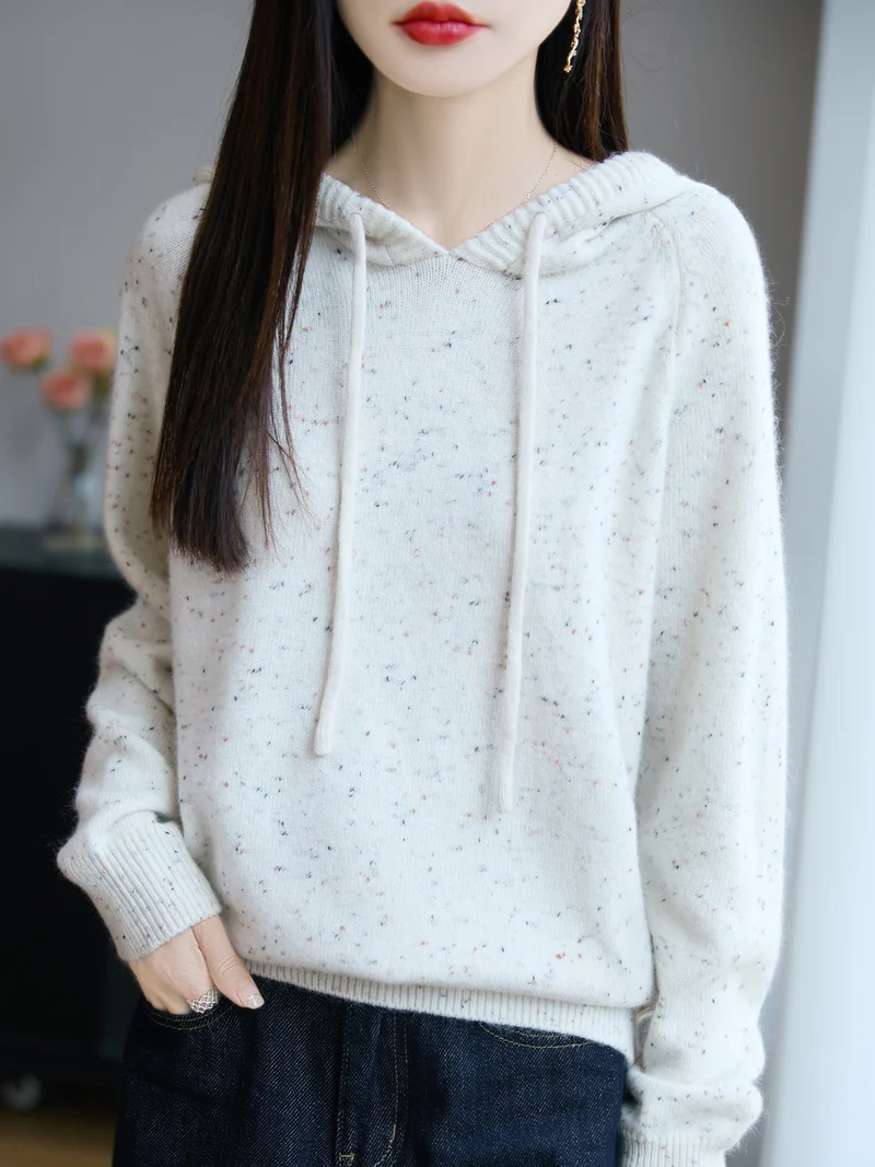 Damen Weicher Feinstrick-Kapuzenpullover mit Nep‑Garn und gerippten Bündchen Nord Taschen