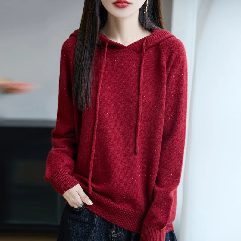 Damen Weicher Feinstrick-Kapuzenpullover mit Nep‑Garn und gerippten Bündchen Nord Taschen