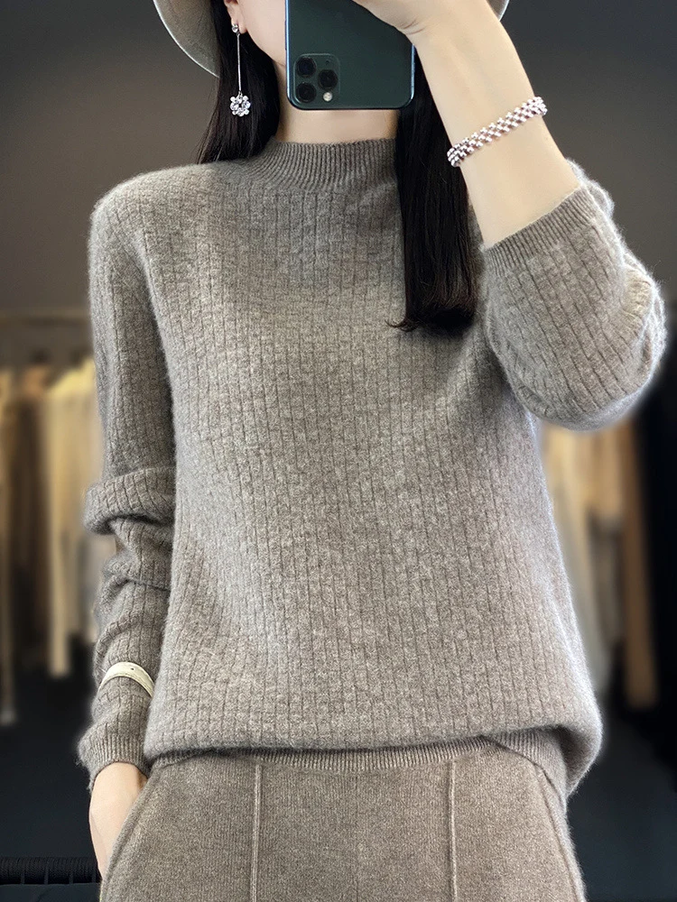 Damen Weicher Boxy-Mockneckpullover im Mohair-Look mit feiner Kastenrippenstruktur Nord Taschen