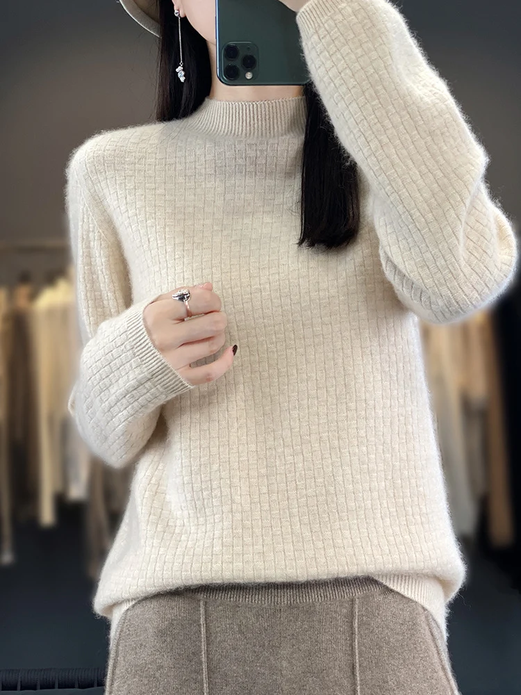 Damen Weicher Boxy-Mockneckpullover im Mohair-Look mit feiner Kastenrippenstruktur Nord Taschen