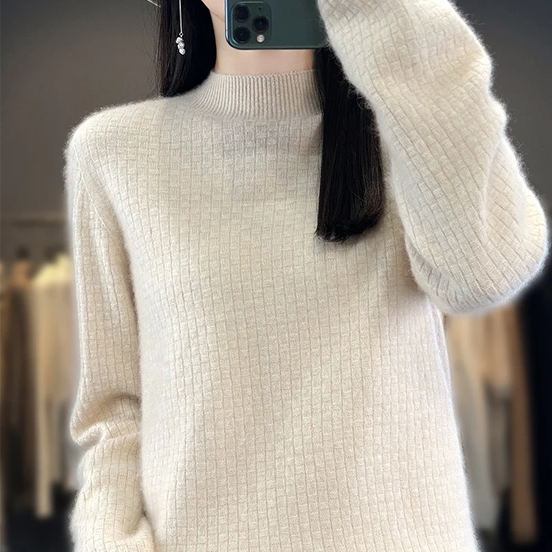 Damen Weicher Boxy-Mockneckpullover im Mohair-Look mit feiner Kastenrippenstruktur Nord Taschen
