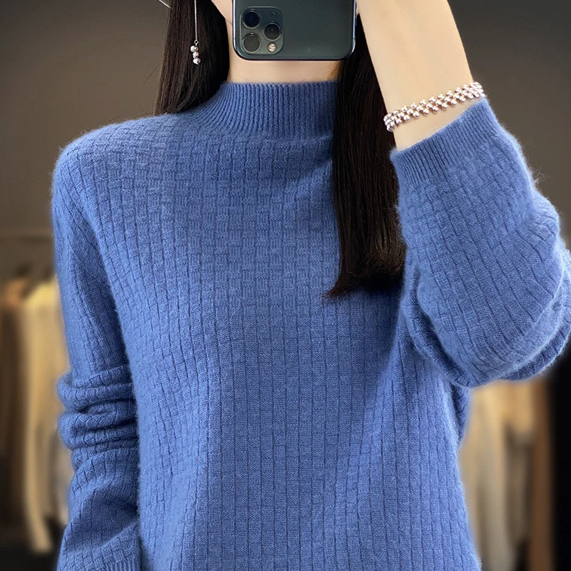Damen Weicher Boxy-Mockneckpullover im Mohair-Look mit feiner Kastenrippenstruktur Nord Taschen