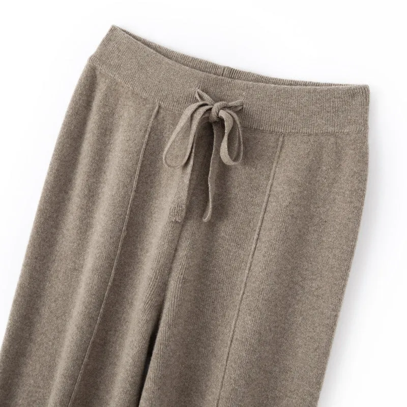 Damen Weiche Strickhose mit weitem Bein, Tunnelzugbund und dekorativer Mittelnaht Nord Taschen