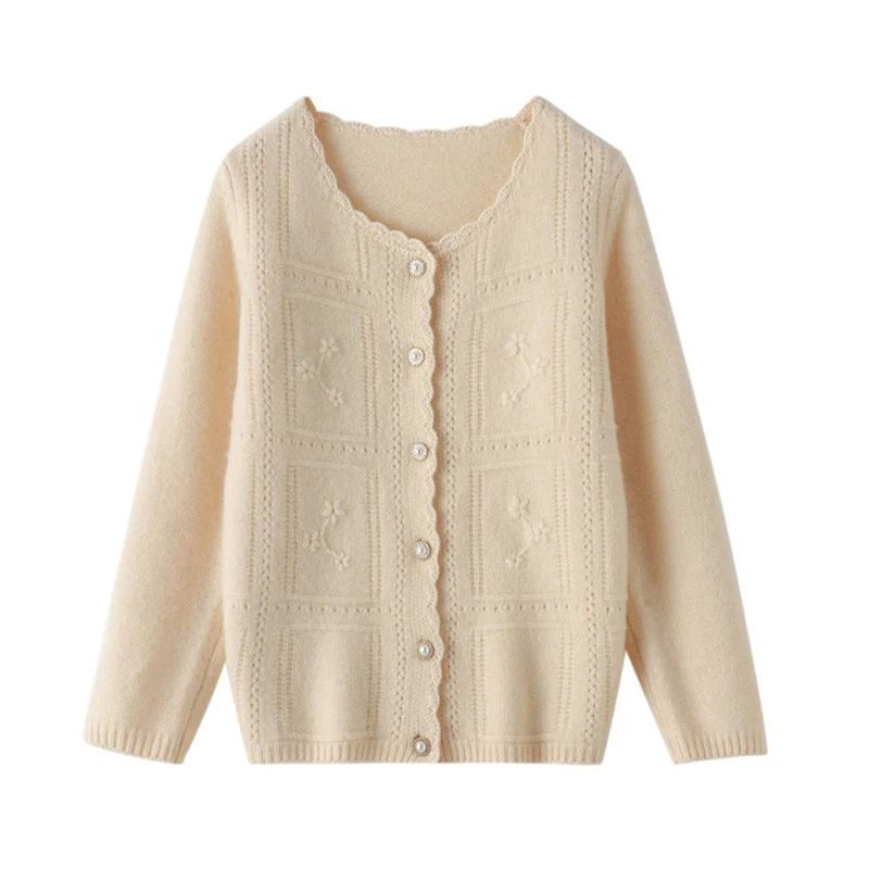Damen Verzierter Strickcardigan mit Perlenknöpfen und Ajour‑Stickerei Nord Taschen