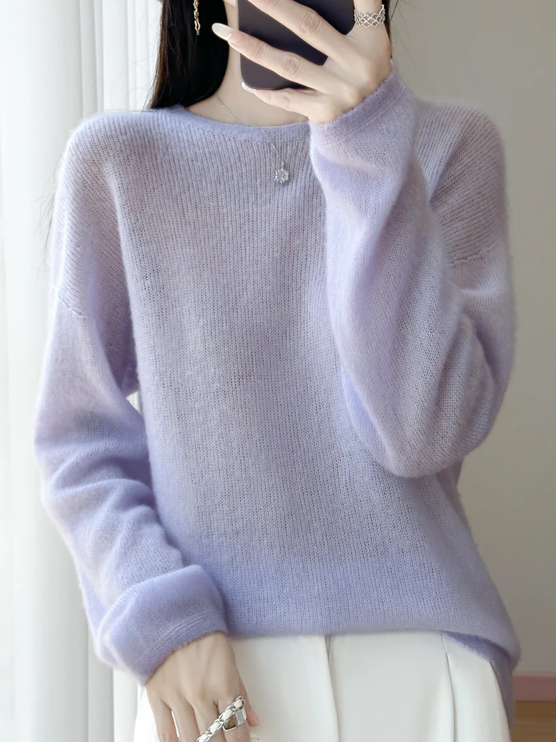 Damen Ultraleichter Mohair‑Look Oversize-Pullover mit U-Boot-Ausschnitt und überschnittener Schulter Nord Taschen
