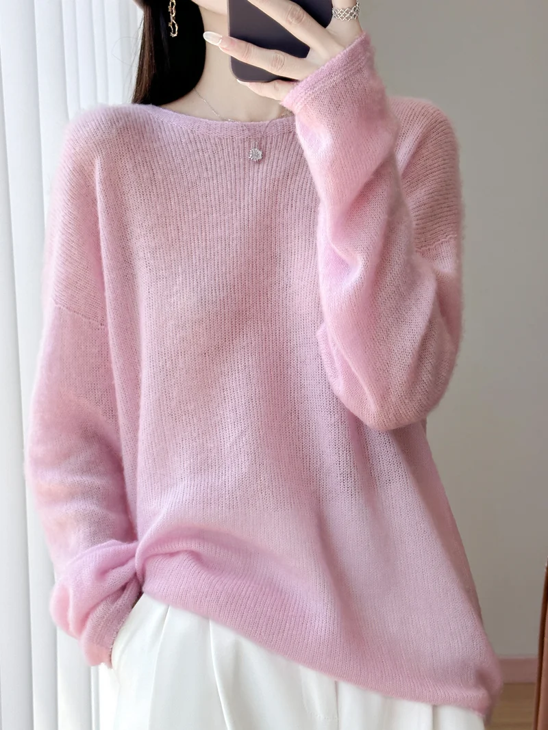 Damen Ultraleichter Mohair‑Look Oversize-Pullover mit U-Boot-Ausschnitt und überschnittener Schulter Nord Taschen