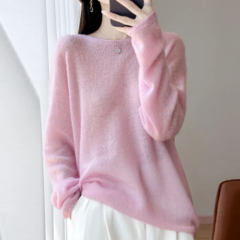Damen Ultraleichter Mohair‑Look Oversize-Pullover mit U-Boot-Ausschnitt und überschnittener Schulter Nord Taschen
