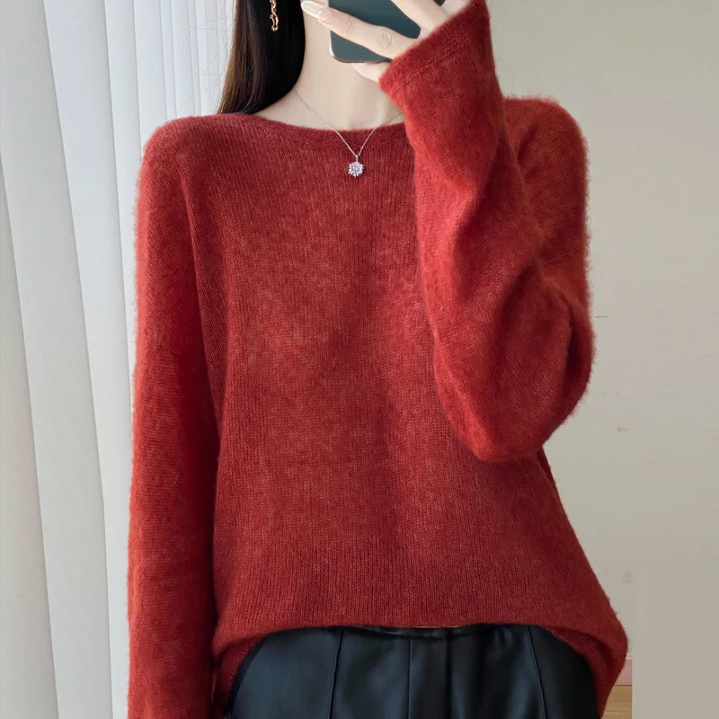 Damen Ultraleichter Mohair‑Look Oversize-Pullover mit U-Boot-Ausschnitt und überschnittener Schulter Nord Taschen