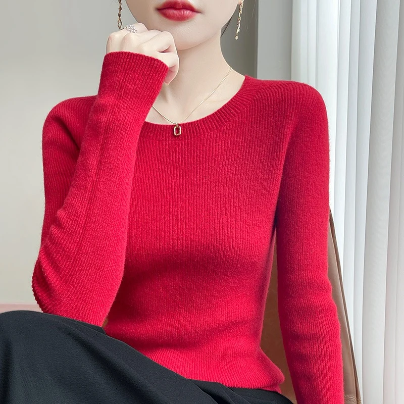 Damen Taillierter Rundhals-Pullover aus fein gerippter Kaschmir‑Optik Nord Taschen