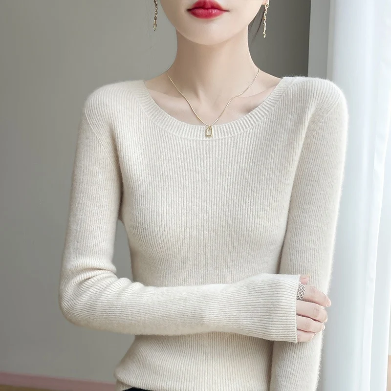 Damen Taillierter Rundhals-Pullover aus fein gerippter Kaschmir‑Optik Nord Taschen