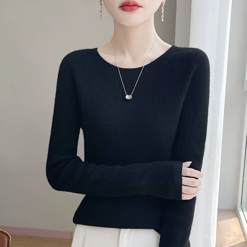 Damen Taillierter Rundhals-Pullover aus fein gerippter Kaschmir‑Optik Nord Taschen