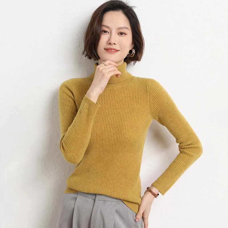 Damen Taillierter Feinstrick-Rollkragenpullover mit feiner Rippenstruktur und Kaschmir-Optik Nord Taschen