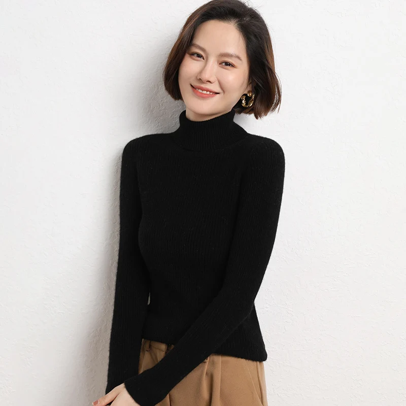 Damen Taillierter Feinstrick-Rollkragenpullover mit feiner Rippenstruktur und Kaschmir-Optik Nord Taschen
