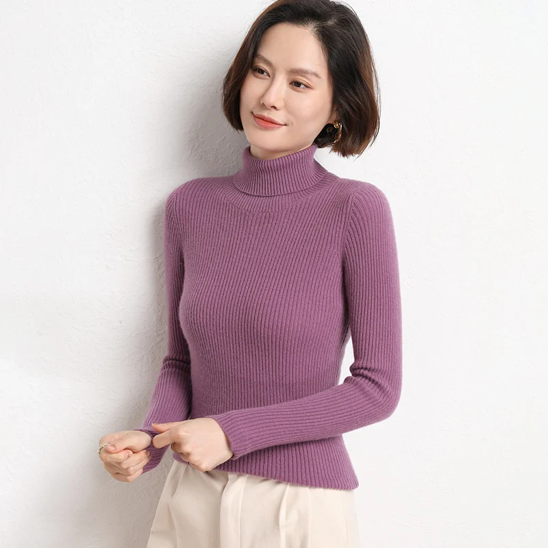 Damen Taillierter Feinstrick-Rollkragenpullover mit feiner Rippenstruktur und Kaschmir-Optik Nord Taschen