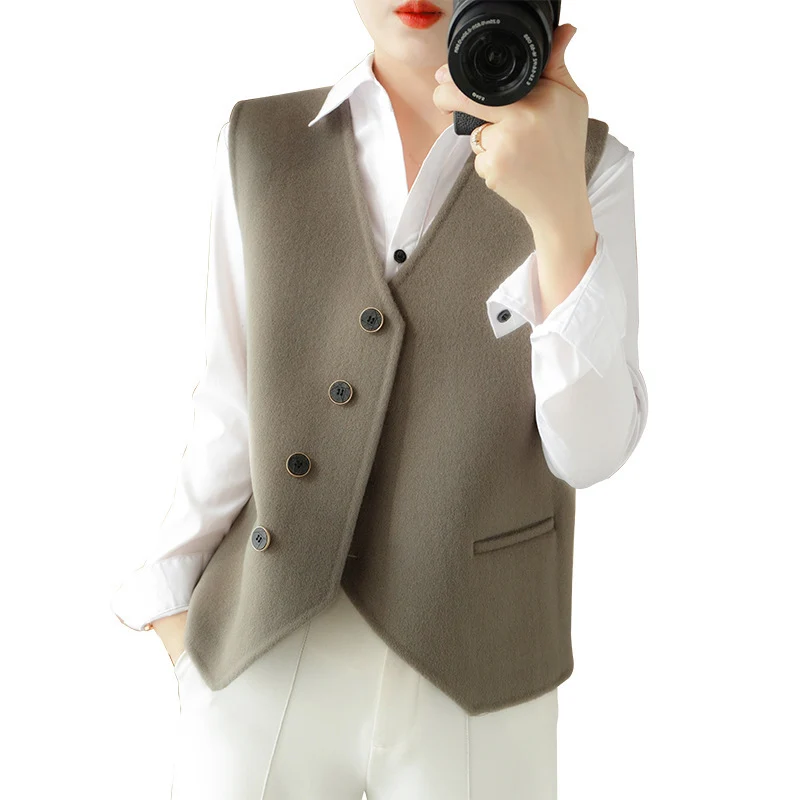 Damen Taillierte Wollmix‑Weste mit asymmetrischer Knopfleiste Nord Taschen