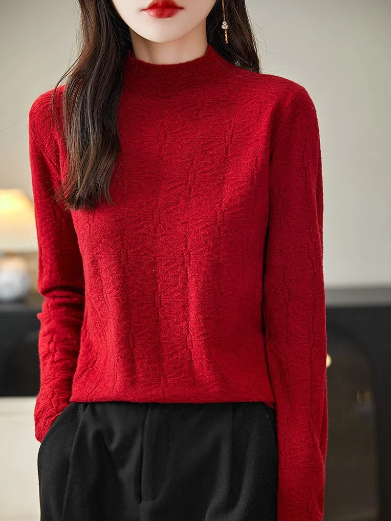 Damen Strukturiertes Feinstrick-Longsleeve mit Stehkragen und kastiger Silhouette Nord Taschen