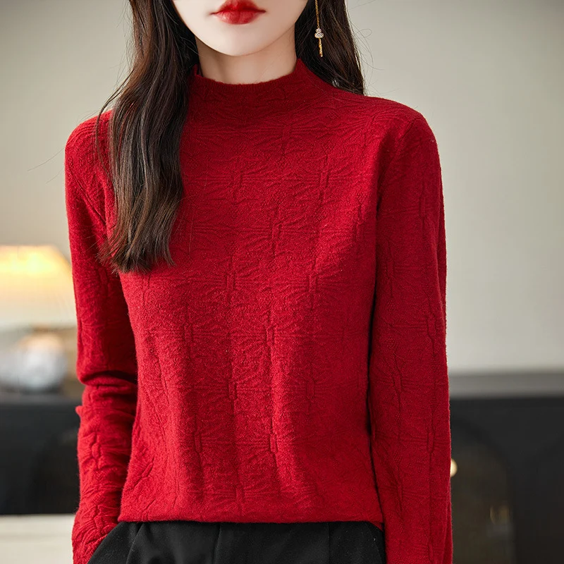 Damen Strukturiertes Feinstrick-Longsleeve mit Stehkragen und kastiger Silhouette Nord Taschen