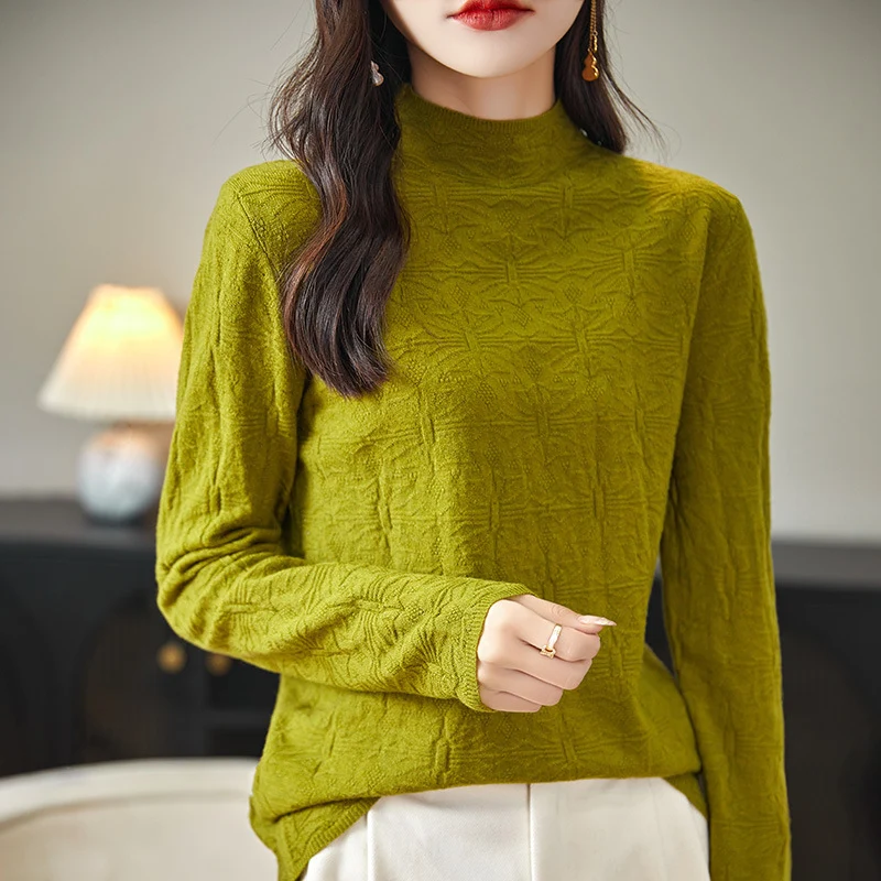 Damen Strukturiertes Feinstrick-Longsleeve mit Stehkragen und kastiger Silhouette Nord Taschen