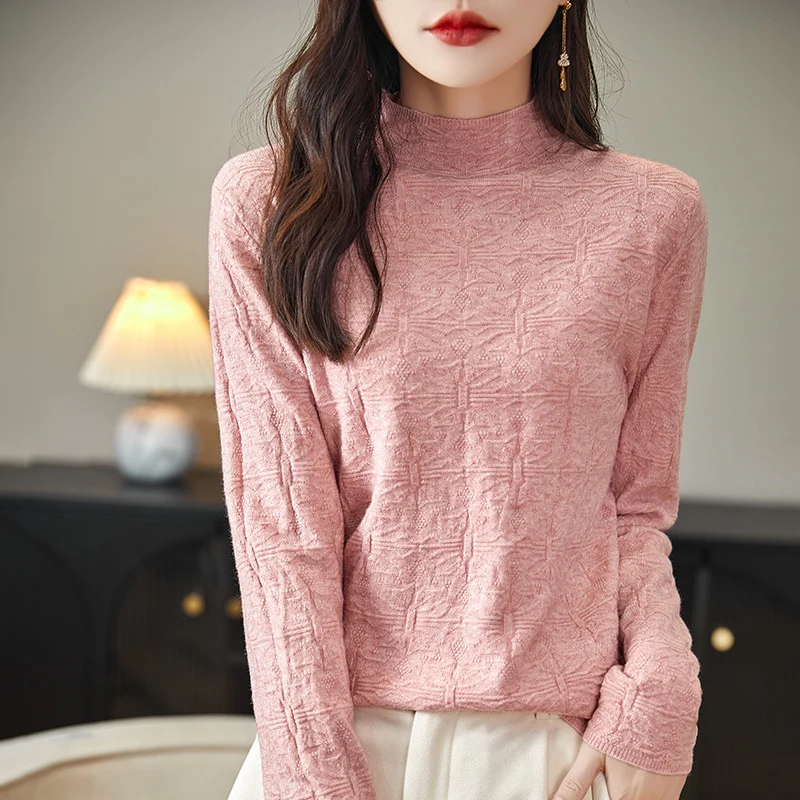 Damen Strukturiertes Feinstrick-Longsleeve mit Stehkragen und kastiger Silhouette Nord Taschen