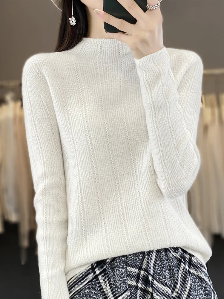 Damen Strukturierter Mockneck-Pullover aus kaschmirähnlicher Wollmischung Nord Taschen