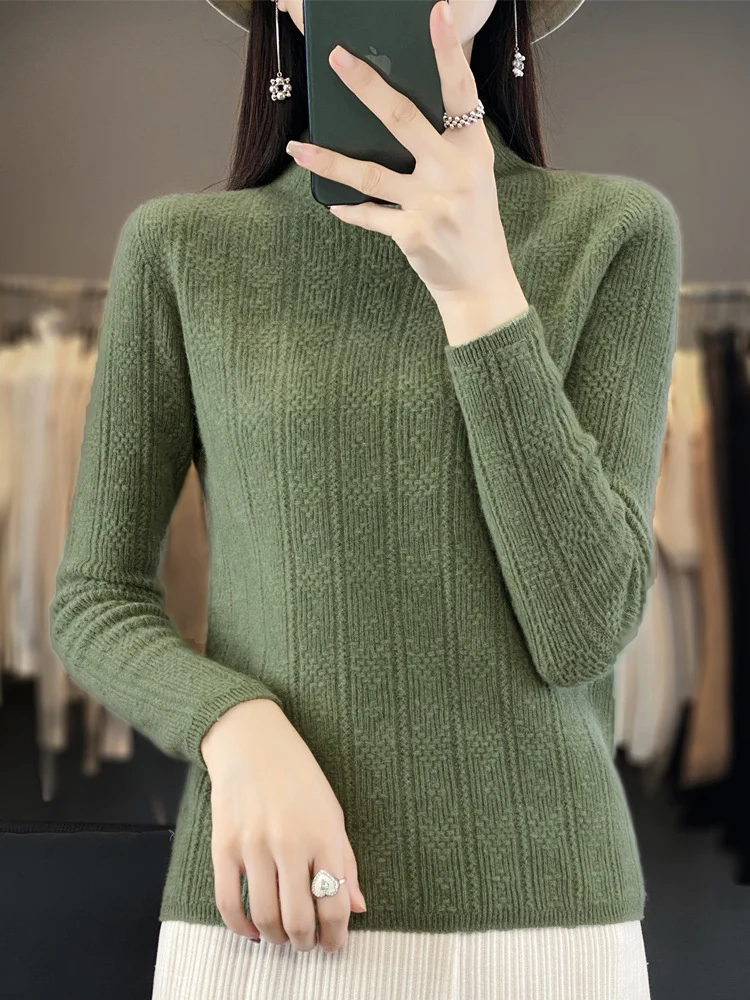 Damen Strukturierter Mockneck-Pullover aus kaschmirähnlicher Wollmischung Nord Taschen