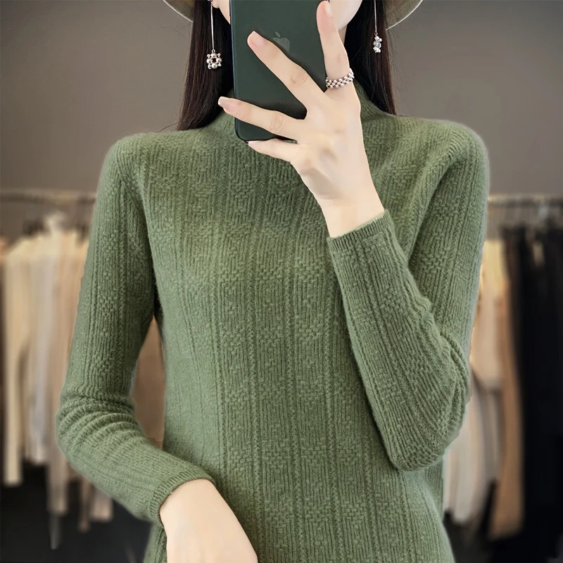 Damen Strukturierter Mockneck-Pullover aus kaschmirähnlicher Wollmischung Nord Taschen