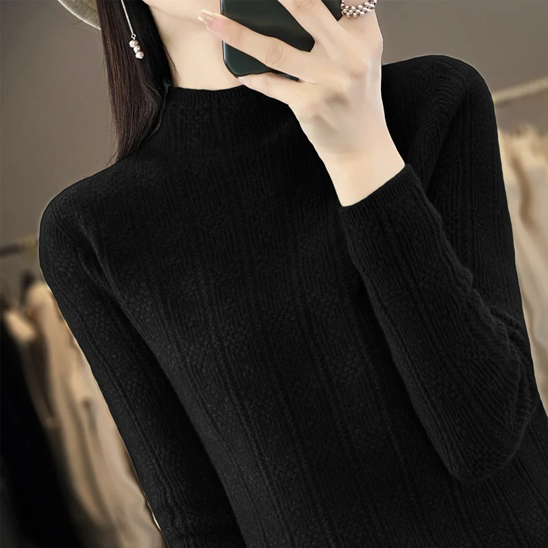 Damen Strukturierter Mockneck-Pullover aus kaschmirähnlicher Wollmischung Nord Taschen