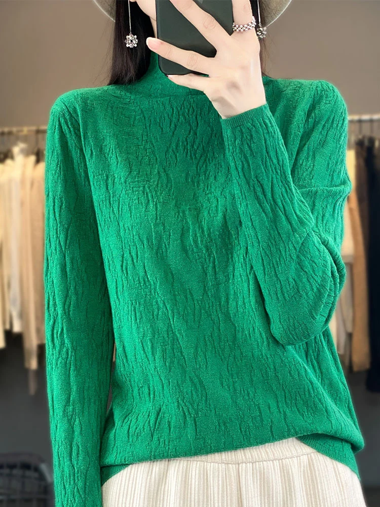 Damen Strukturierter Feinstrick-Pullover mit kurzem Stehkragen und Crinkle-Optik Nord Taschen