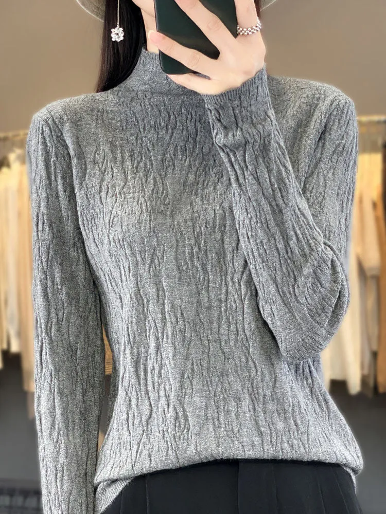 Damen Strukturierter Feinstrick-Pullover mit kurzem Stehkragen und Crinkle-Optik Nord Taschen