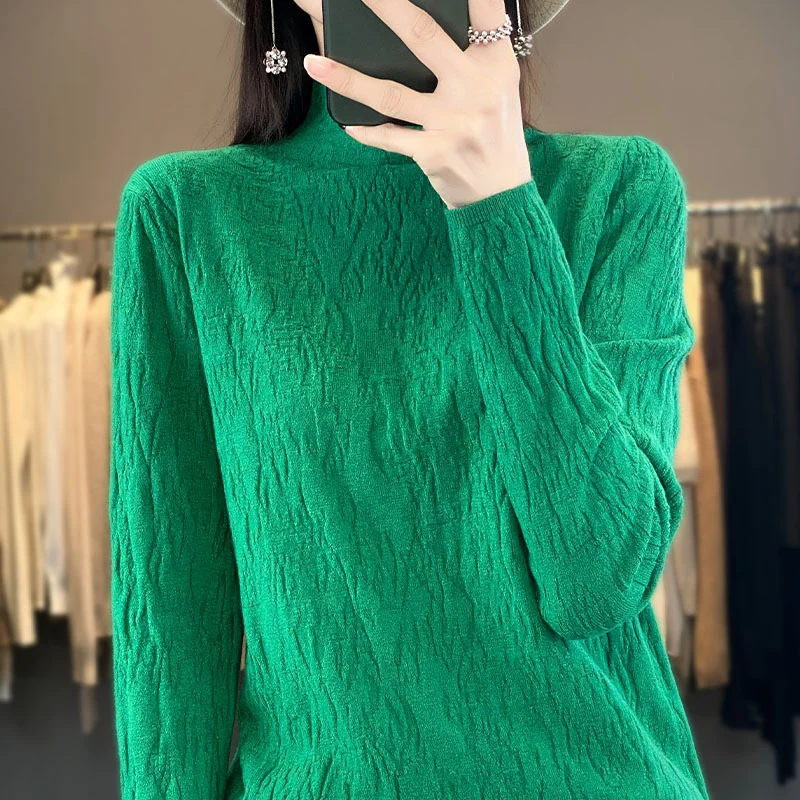 Damen Strukturierter Feinstrick-Pullover mit kurzem Stehkragen und Crinkle-Optik Nord Taschen