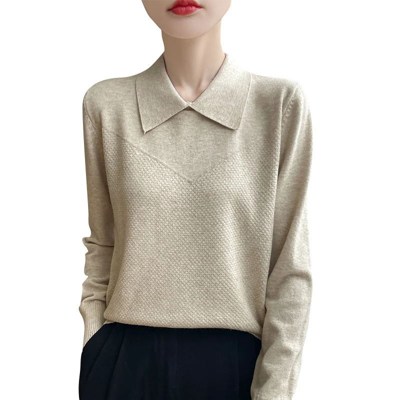 Damen Strickpullover mit Hemdkragen und strukturierter Vorderseite Nord Taschen