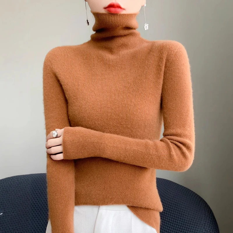 Damen Schmaler Rollkragenpullover aus Kaschmir‑Mix mit extralangem Ärmelabschluss Nord Taschen
