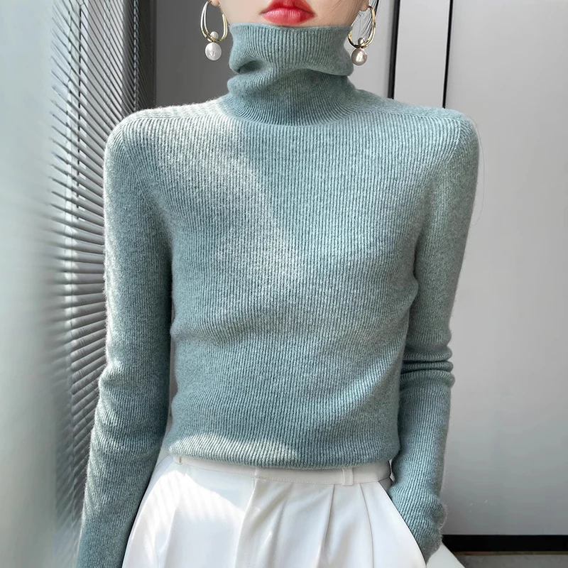 Damen Schmaler Rollkragenpullover aus Kaschmir‑Mix mit extralangem Ärmelabschluss Nord Taschen