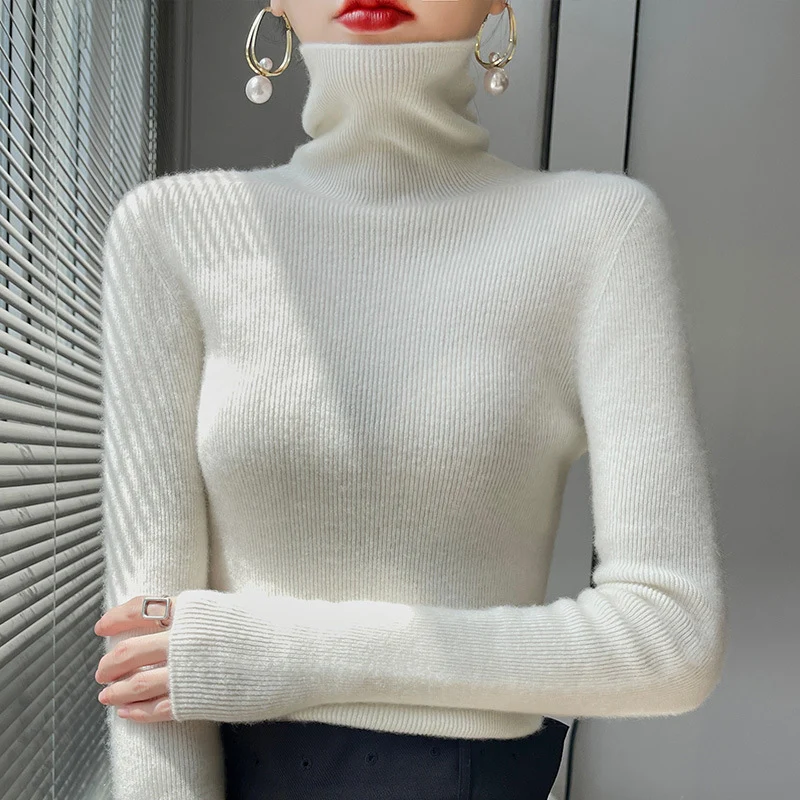 Damen Schmaler Rollkragenpullover aus Kaschmir‑Mix mit extralangem Ärmelabschluss Nord Taschen