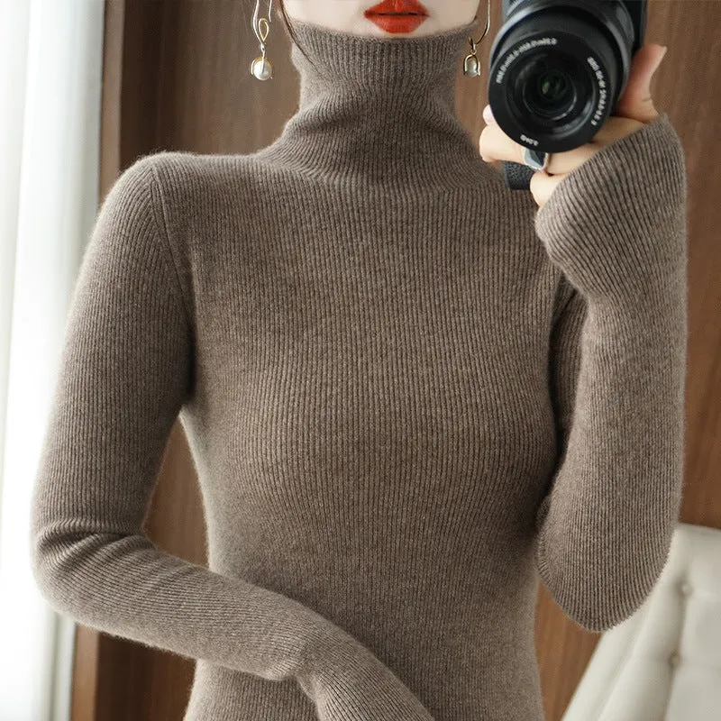 Damen Schmaler Rollkragenpullover aus Kaschmir‑Mix mit extralangem Ärmelabschluss Nord Taschen