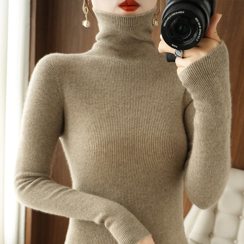 Damen Schmaler Rollkragenpullover aus Kaschmir‑Mix mit extralangem Ärmelabschluss Nord Taschen